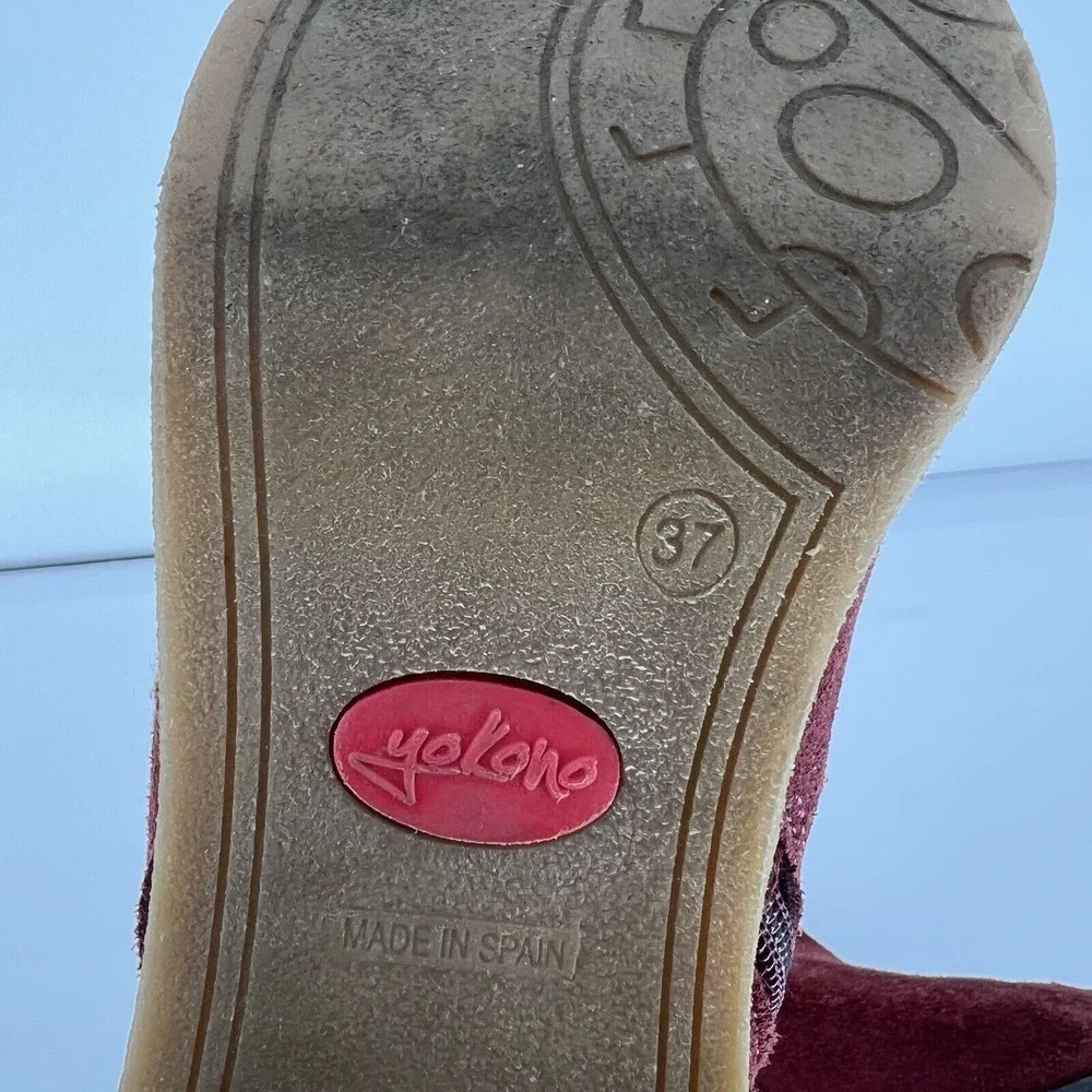 Yokono Ankle‎ Booties Size 37 US 6.5-7 Red Leather Boots Side Zip Made In Spain